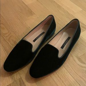 Green velvet loafers
